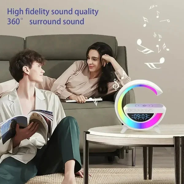 Bt- 3401 Multi-functional Led Clock Display Speaker G Lamp | Led Wireless Charging Speaker, G-shaped Speaker Light, Bluetooth Mp3 Player, Night Light And Alarm Clock, For Living Room