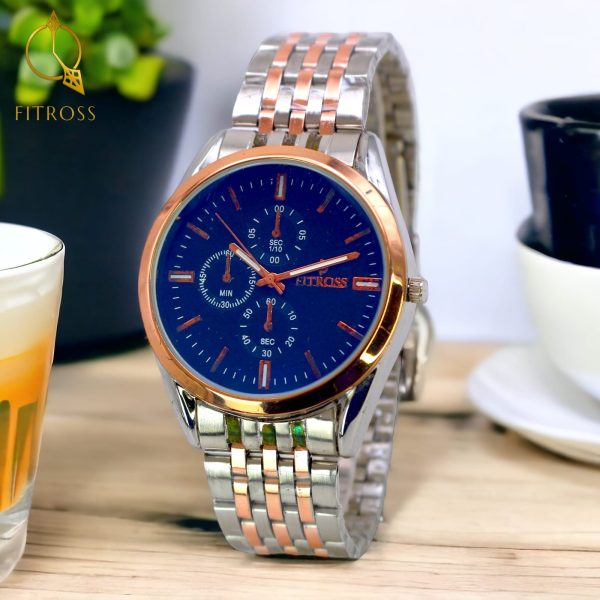 (Without Box ) Fitross Watch For Men Chronograph Stainless Steel Strap Luminous Quartz Watch