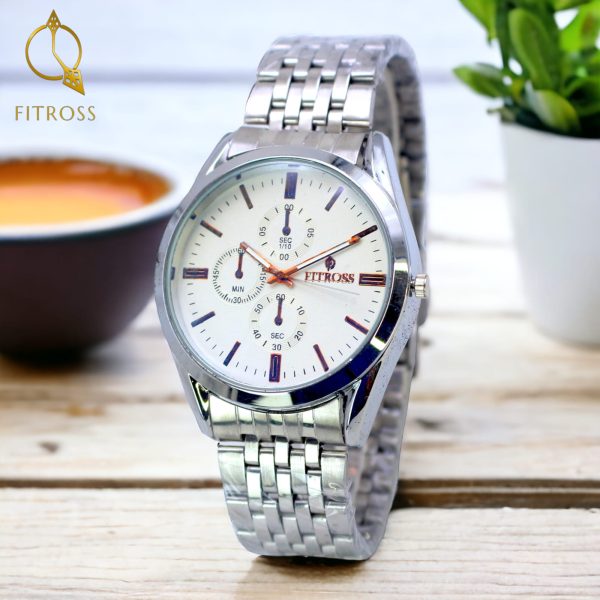 (Without Box ) Fitross Watch For Men Chronograph Stainless Steel Strap Luminous Quartz Watch