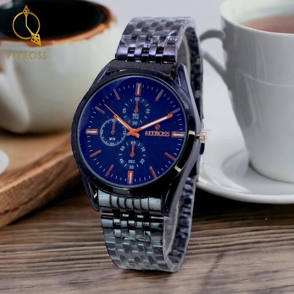 (Without Box ) Fitross Watch For Men Chronograph Stainless Steel Strap Luminous Quartz Watch